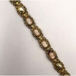 Vintage Cameo Bracelet Pink and White Profile Portraits